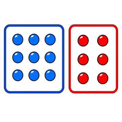 Nine dots on the left and six dots on the right