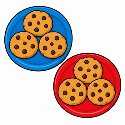 Two plates each with three cookies