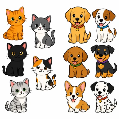 A group of 5 cats and a group of 6 dogs.