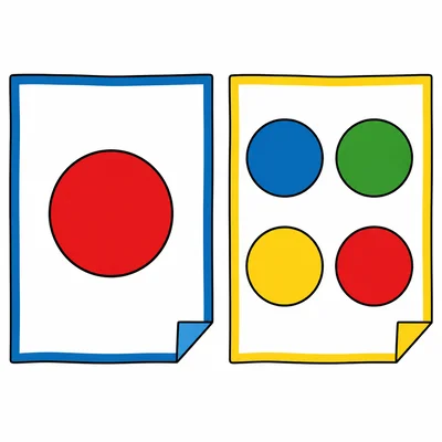 One paper has 1 circle and another paper has 4 circles.