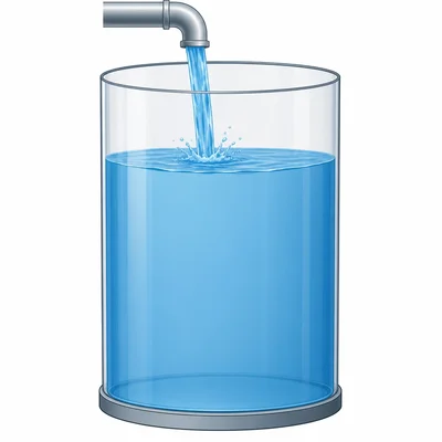 Water tank partly filled with water, with a pipe adding more water and space left at the top.