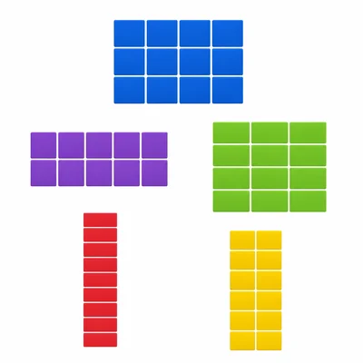 Tile arrays showing different factor arrangements for twelve.