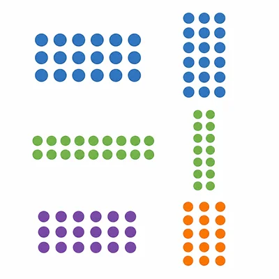 Tile arrays showing factor pair arrangements for eighteen.