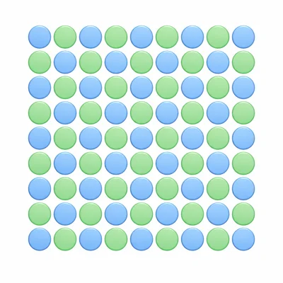 A square array of 64 counters arranged in 8 rows and 8 columns.