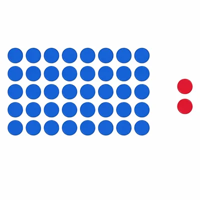 A 5 by 8 array of 40 counters with 2 extra counters set apart.