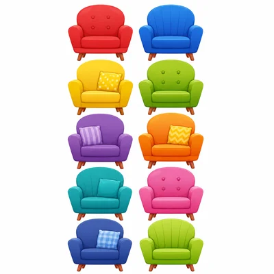 Five rows of chairs with two chairs in each row.