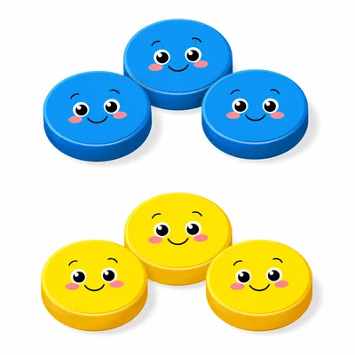 Two groups with three counters in each group.