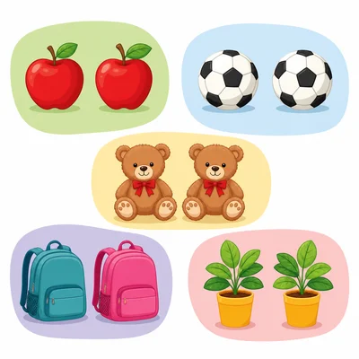 Five groups with two counters in each group.