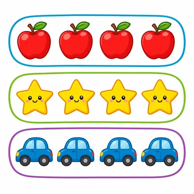 Three groups with four counters in each group.