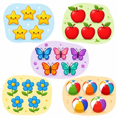 Five groups with five counters in each group.