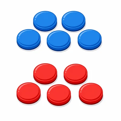 Two groups with five counters in each group.