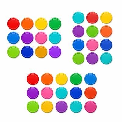 Three counter arrays showing three by four, four by three, and three by five.
