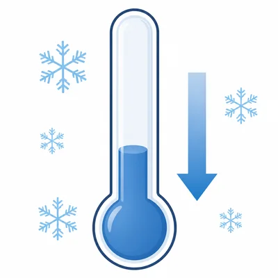 A thermometer showing temperature dropping with a downward arrow.