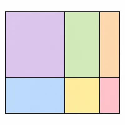 A six-part rectangle area model for multiplication.