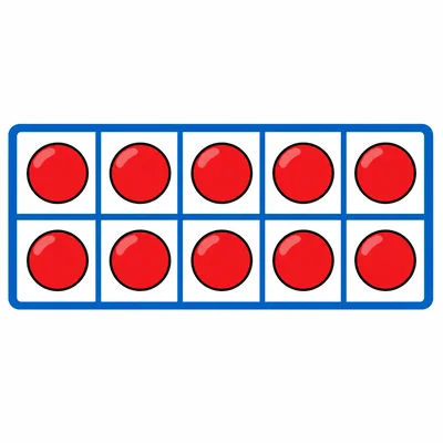 Ten red counters filling a ten-frame.