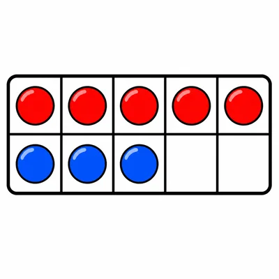 Seven red counters and three blue counters in a ten-frame.