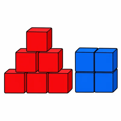 Six red blocks and four blue blocks.