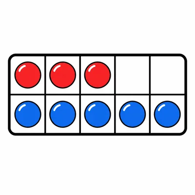 Three red counters and seven blue counters in a ten-frame.