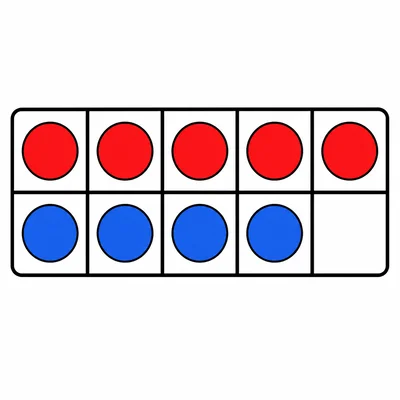 Six red counters and four blue counters in a ten-frame.