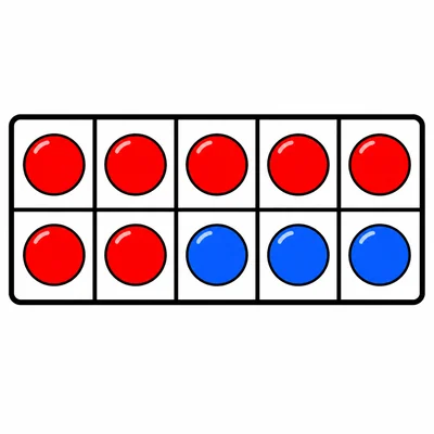 Seven red counters and three blue counters in a ten-frame.