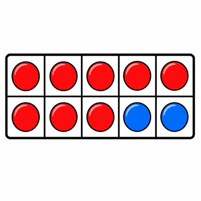 Eight red counters and two blue counters in a ten-frame.