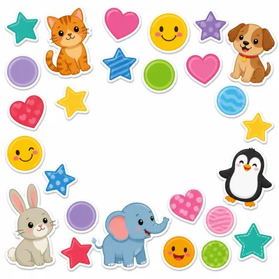 Colorful stickers on a sheet with space for more.
