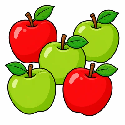 Five apples: two red and three green.