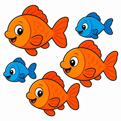 Five fish: three big fish and two small fish.