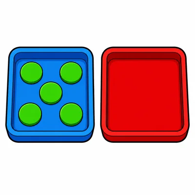 One tray with five counters and one empty tray.