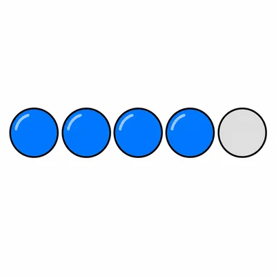 Five counters with four blue and one blank.
