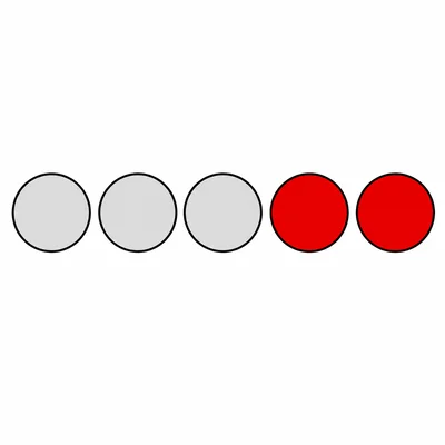 Five counters with three blank and two red.