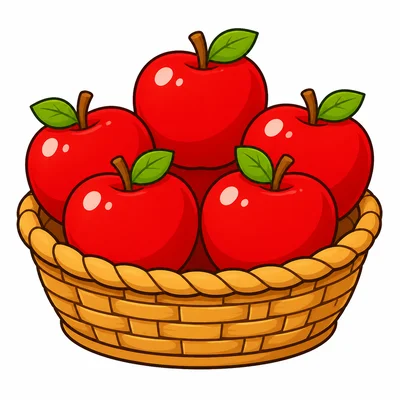 Five apples in a basket.