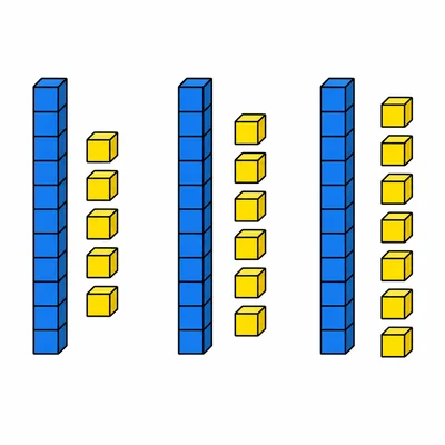 Base-ten groups showing fifteen, sixteen, and seventeen.