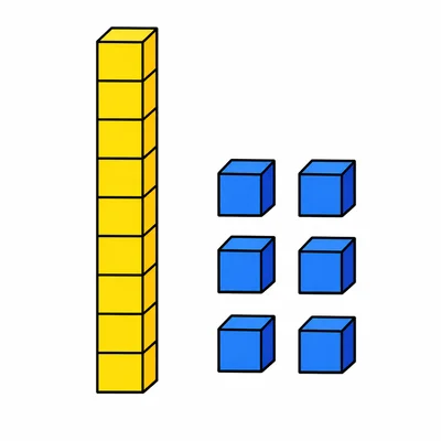 One ten-rod and six single cubes.