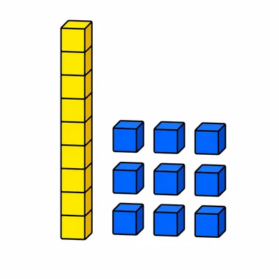 One ten-rod and nine single cubes.
