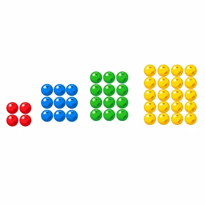 Groups of colored beads increase from red to blue to green to yellow.