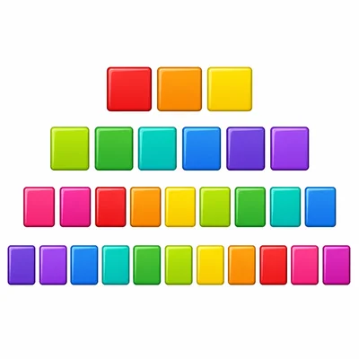 Rows of square tiles increase by the same amount each row.