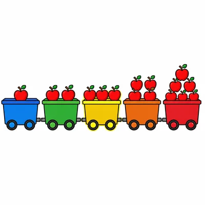 Five bins of apples increasing from one to five, with the third bin highlighted.