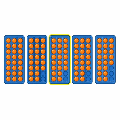 Five trays of beads decreasing by one, with the third tray highlighted.