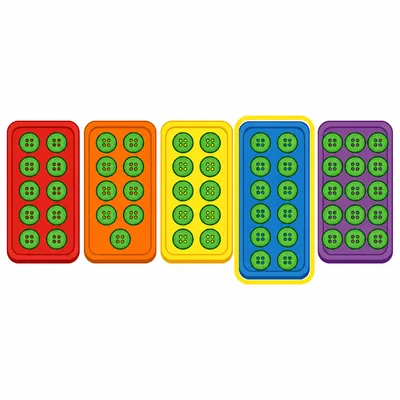 Five trays of buttons increasing by one, with the fourth tray highlighted.