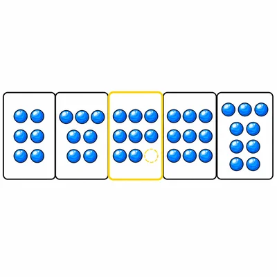 Five boxes of marbles increasing by one, with the third box highlighted.