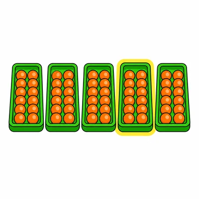 Five trays of balls increasing by one, with the fourth tray highlighted.