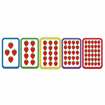 Five trays of strawberries increasing by fives, with the third tray highlighted.