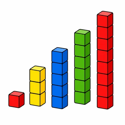 Five cube towers increasing by two cubes each time