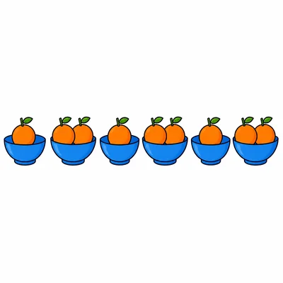 Six bowls alternating one orange and two oranges