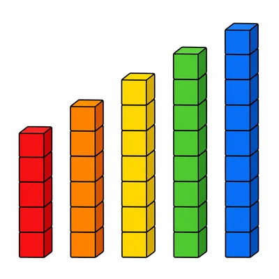 Five cube towers increasing from five cubes to nine cubes