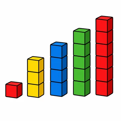 Five block towers increasing by two cubes each time