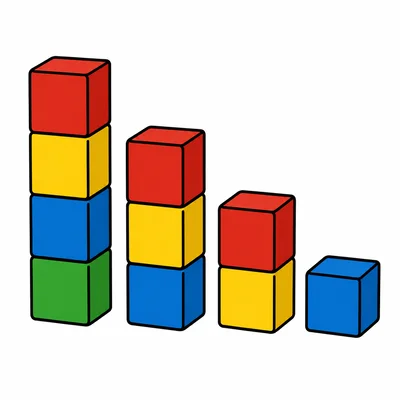Four block towers decreasing from four cubes to one cube