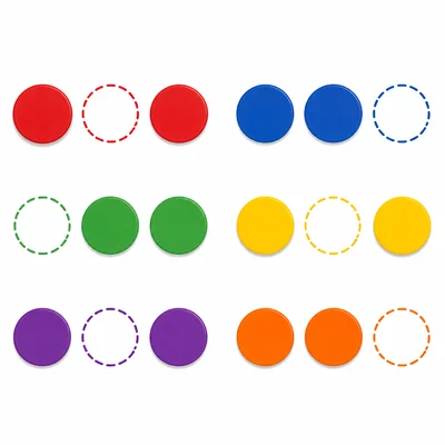 Six groups where one counter is removed from each group of three.