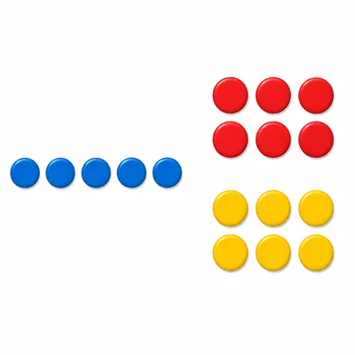 Five counters beside two groups of six counters.